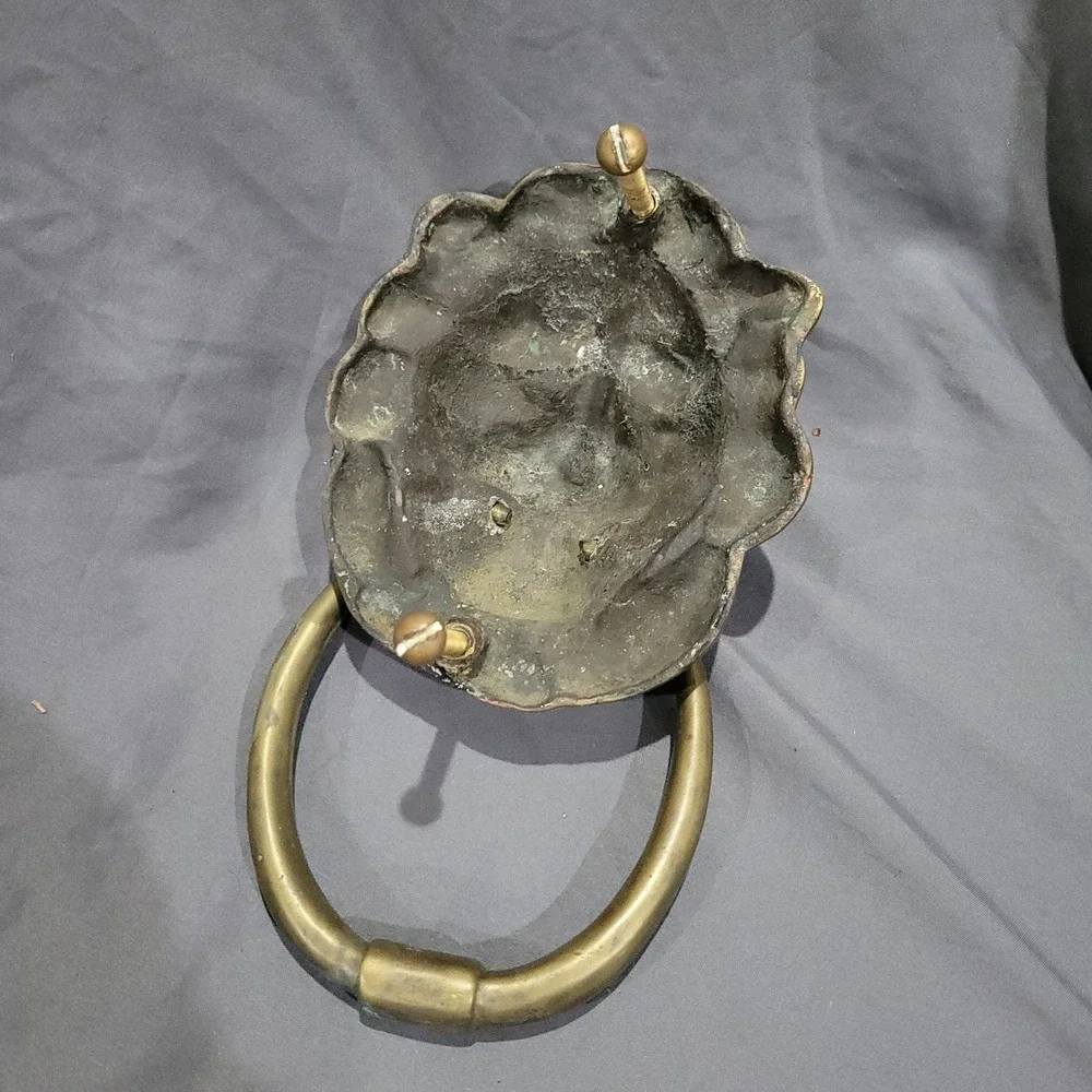 Vintage Heavy Solid Brass LION'S HEAD DOOR KNOCKER Antique Patina hardware